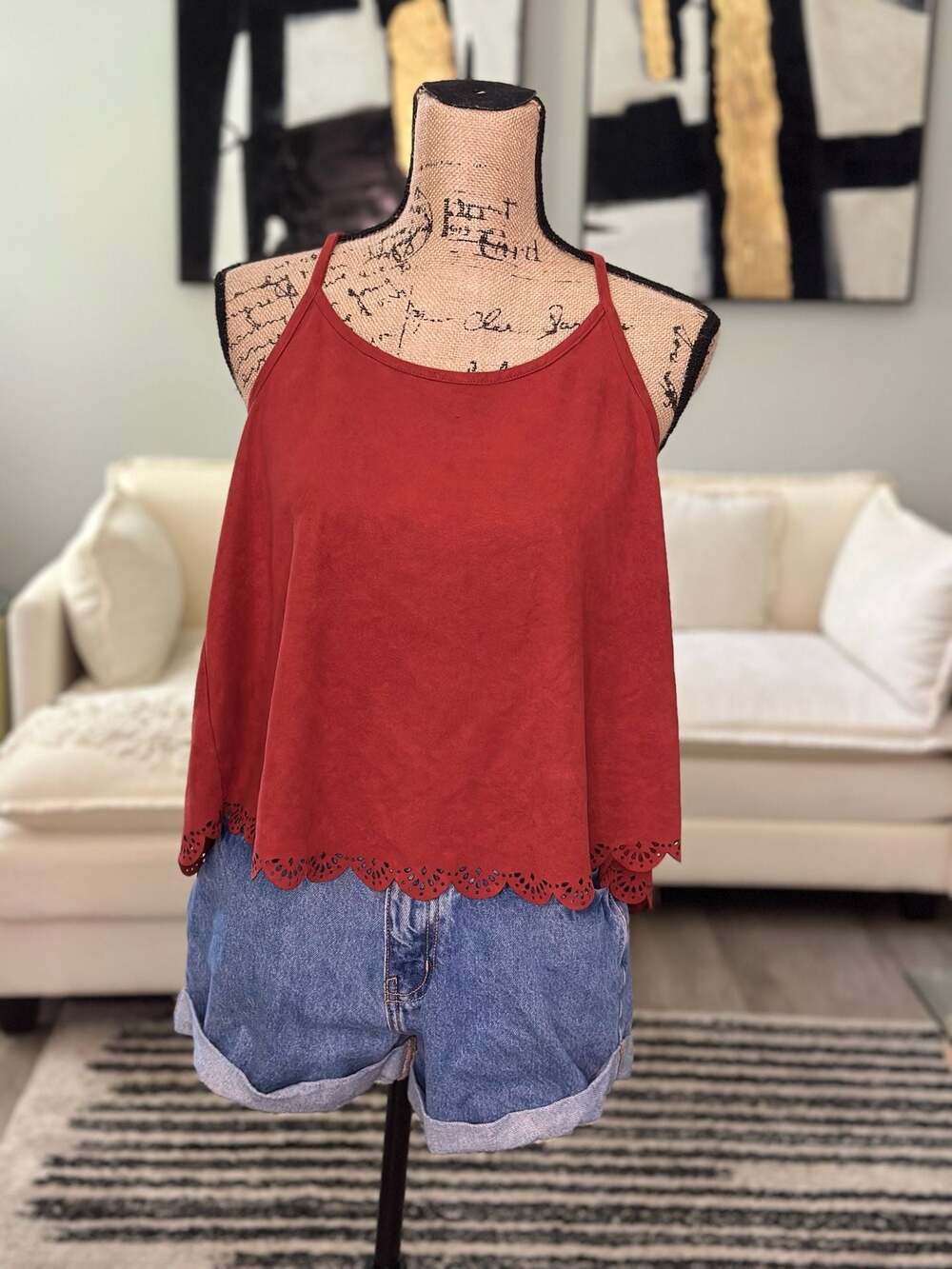 rue21 Burgundy Faux Suede Scalloped Hem Cami Tank Top
